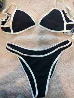 Wildfox Black Bikini with White Contrast Trim (medium top large bottoms)